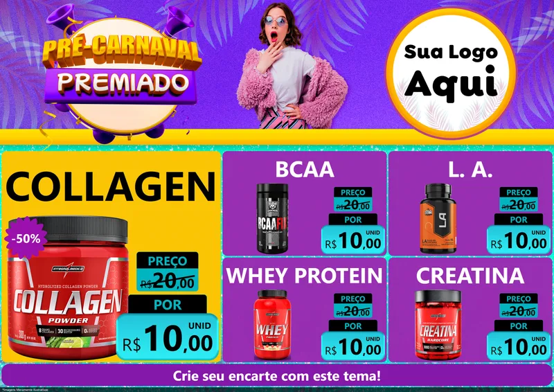 Modelo de Encarte para Encarte A4 Horizontal com o tema Pré-Carnaval Premiado para Suplementos alimentares