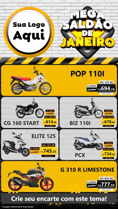 Modelo de TV para TV Vertical com o tema Mega Saldão de Janeiro para Concessionaria de Motos