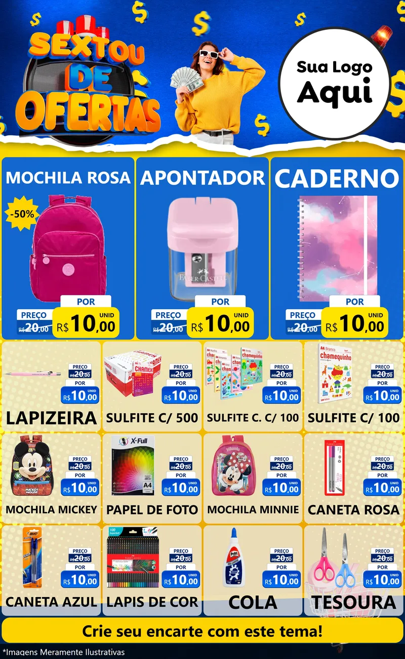 Modelo de Encarte para Encarte Grande com o tema Sextou de Ofertas para Papelaria