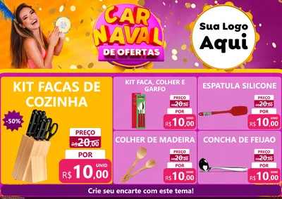 Modelo de Encarte para Encarte A4 Horizontal com o tema Carnaval de Ofertas para Utilidades Domésticas