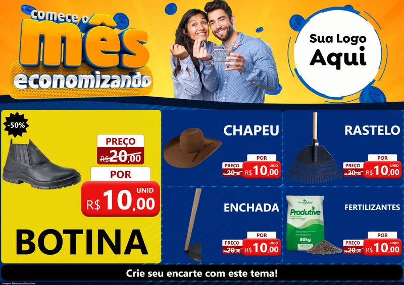 Modelo de Encarte para Encarte A4 Horizontal com o tema Comece O Mês Economizando para Agropecuária