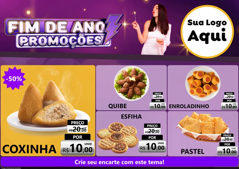 Modelo de Encarte para Encarte A4 Horizontal com o tema Fim de Ano Promoções para Salgadaria