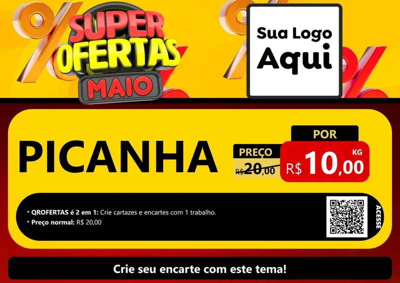 Modelo de Cartaz para Cartaz A4 Horizontal com o tema Super Ofertas Maio para Açougue