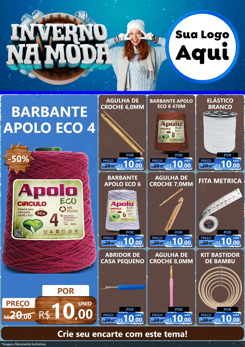 Modelo de Encarte para Encarte A4 Vertical com o tema Inverno na Moda para Armarinho e Aviamentos