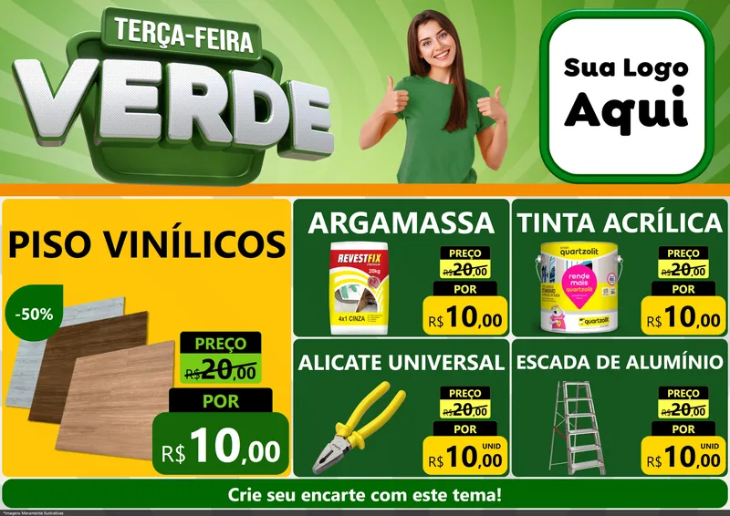 Modelo de Encarte para Encarte A4 Horizontal com o tema Terça - Feira Verde para Material para Construção