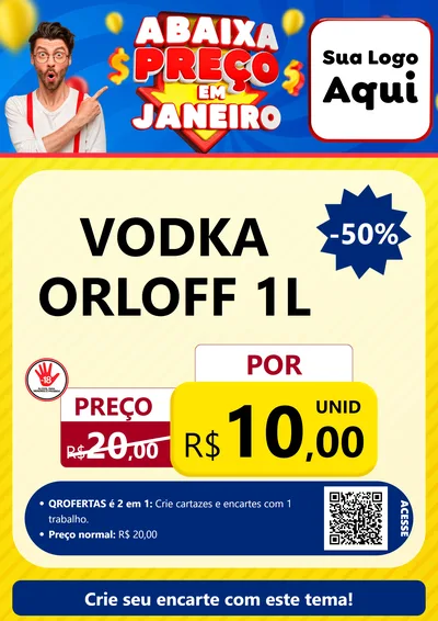 Modelo de Cartaz para Cartaz A4 Vertical com o tema Abaixa Preço em Janeiro para Distribuidora de bebidas