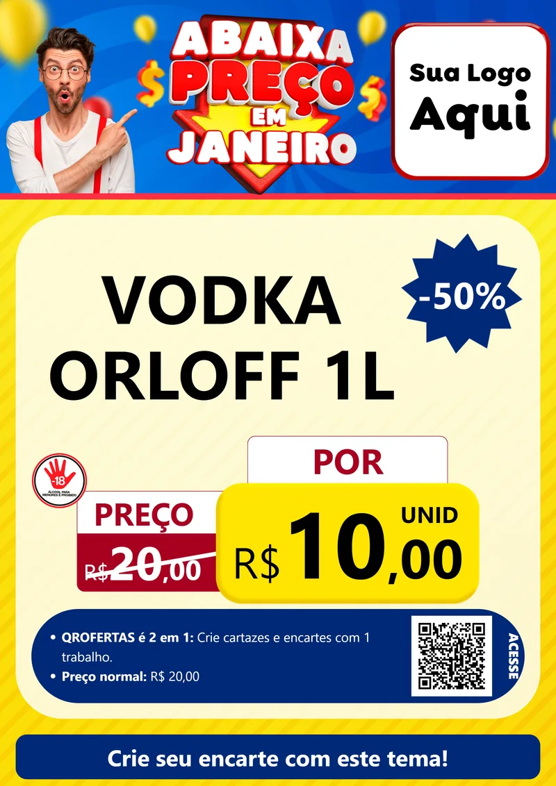 Modelo de Cartaz para Cartaz A4 Vertical com o tema Abaixa Preço em Janeiro para Distribuidora de bebidas
