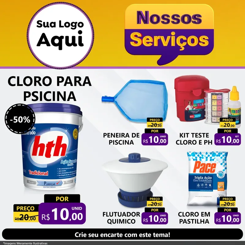 Modelo de Rede Social para Feed Facebook com o tema Nossos Serviços para Produtos para Piscina