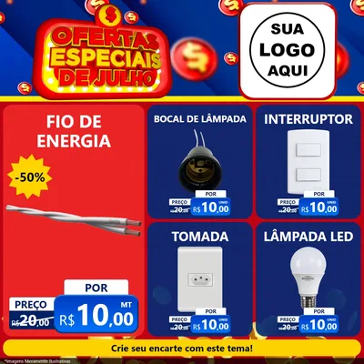 Modelo de Rede Social para Feed Facebook com o tema Ofertas Especiais de Julho para Materiais Elétricos
