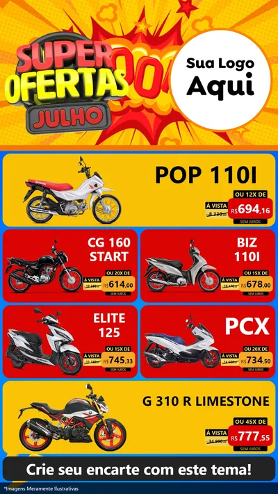 Modelo de TV para TV Vertical com o tema Super Ofertas Julho para Concessionaria de Motos