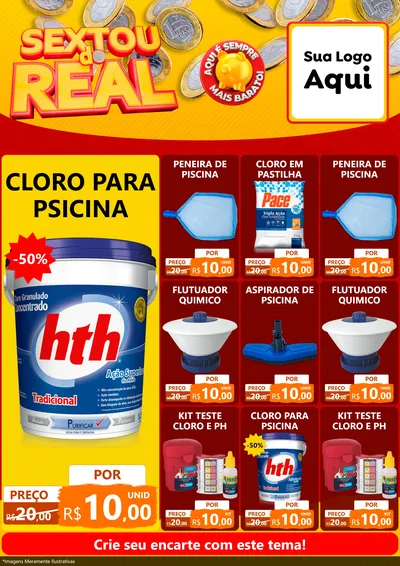 Modelo de Encarte para Encarte A4 Vertical com o tema Sextou do Real para Produtos para Piscina