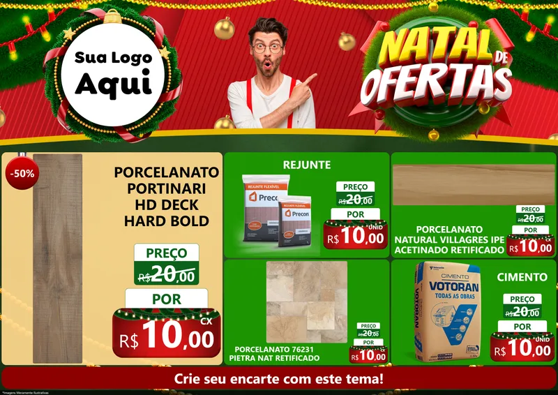 Modelo de Encarte para Encarte A4 Horizontal com o tema Natal de Ofertas para Pisos e revestimentos