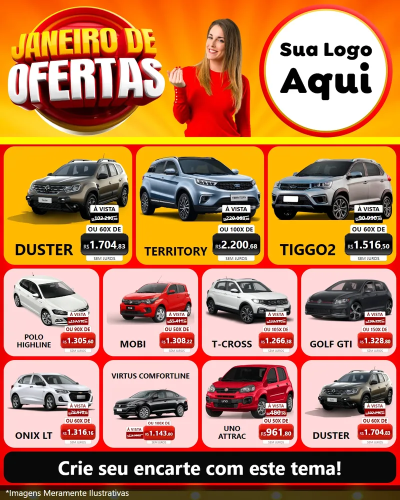 Modelo de Rede Social para Feed Instagram com o tema Janeiro de Ofertas para Concessionaria de Carros