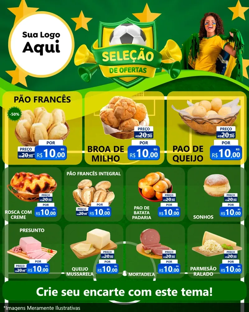 Modelo de Rede Social para Feed Instagram com o tema Seleção de Ofertas - Copa para Padaria