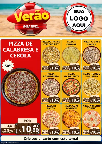 Modelo de Encarte para Encarte A4 Vertical com o tema Verão Imbatível para Pizzaria