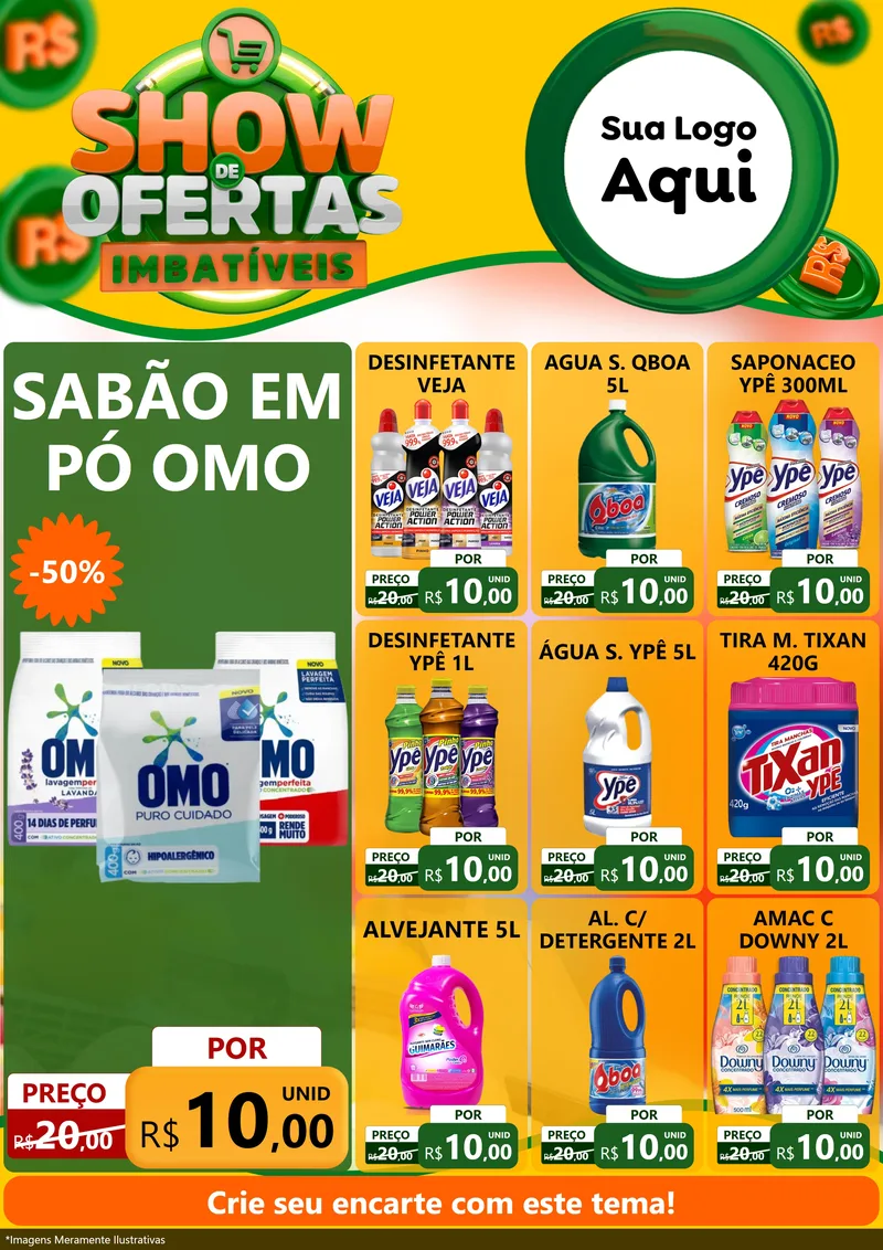Modelo de Encarte para Encarte A4 Vertical com o tema Show de Ofertas Imbatíveis para Produtos de Limpeza