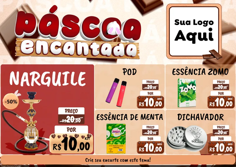 Modelo de Encarte para Encarte A4 Horizontal com o tema Páscoa Encantada para Tabacaria