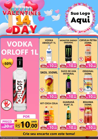 Modelo de Encarte para Encarte A4 Vertical com o tema Valentine's Day para Distribuidora de bebidas