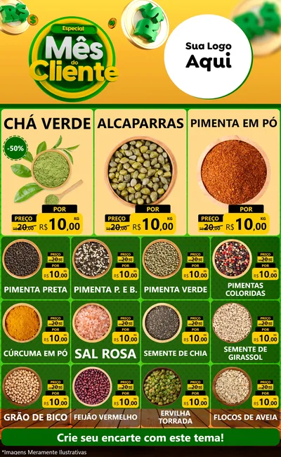 Modelo de Encarte para Encarte Grande com o tema Especial Mês do Cliente para Produtos Naturais