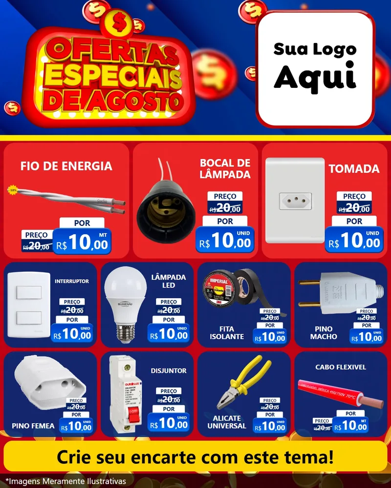 Modelo de Rede Social para Feed Instagram com o tema Ofertas Especiais de Agosto para Materiais Elétricos