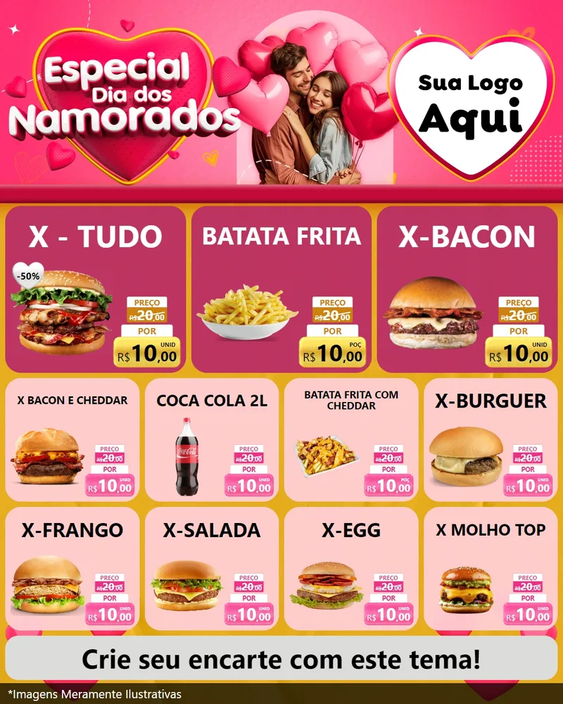 Modelo de Rede Social para Feed Instagram com o tema Especial Dia dos Namorados para Hamburgueria