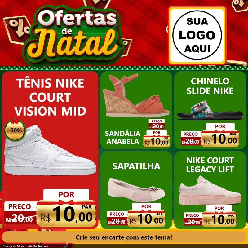 Modelo de Rede Social para Feed Facebook com o tema Ofertas de Natal para Calçados