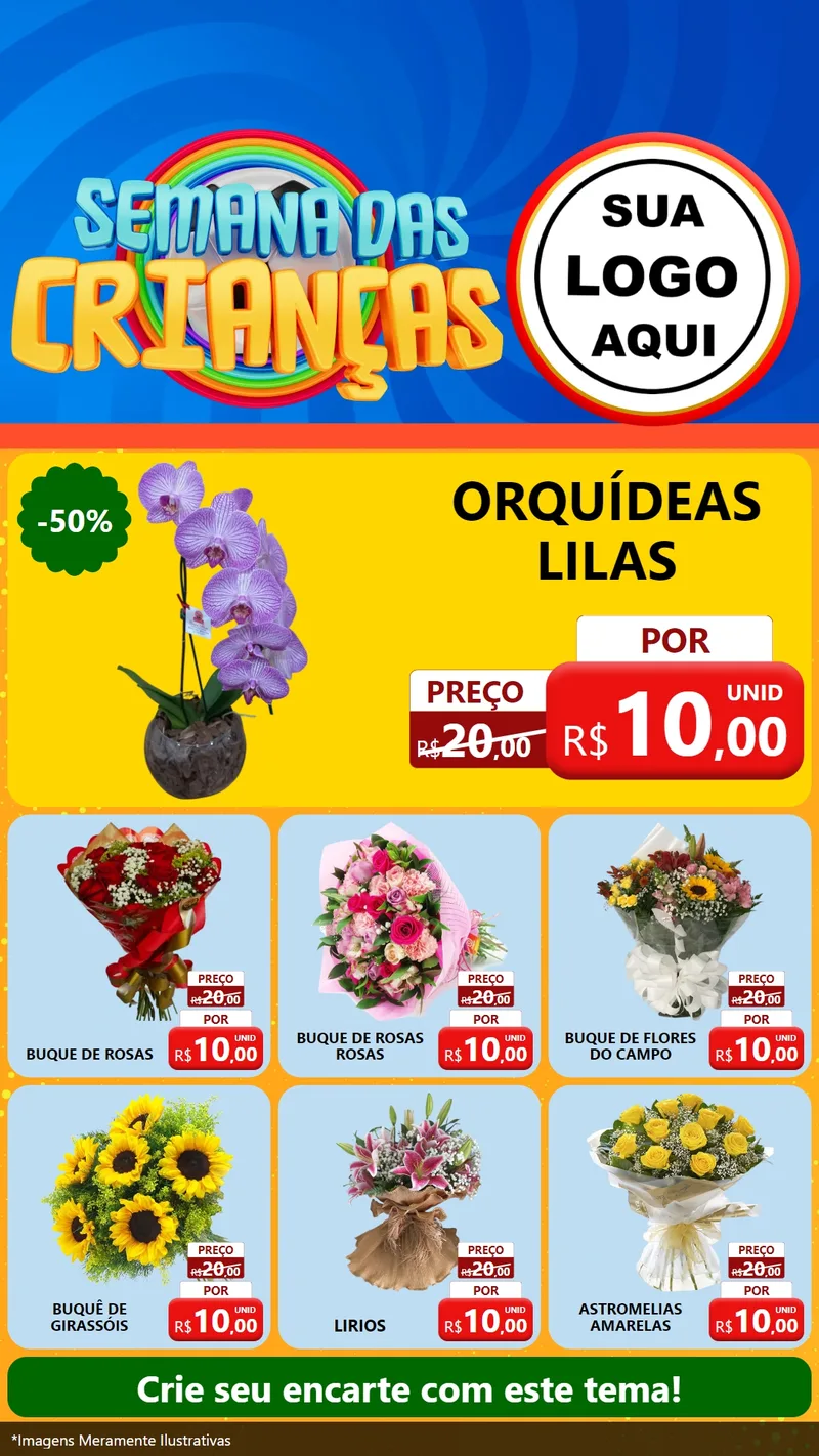 Modelo de Rede Social para Stories com o tema Semana das Crianças para Floricultura e jardim