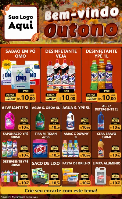 Modelo de Encarte para Encarte Grande com o tema Bem-vindo Outono para Produtos de Limpeza