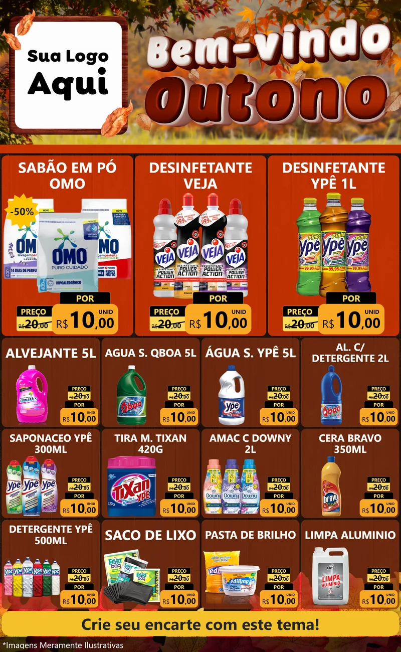 Modelo de Encarte para Encarte Grande com o tema Bem-vindo Outono para Produtos de Limpeza
