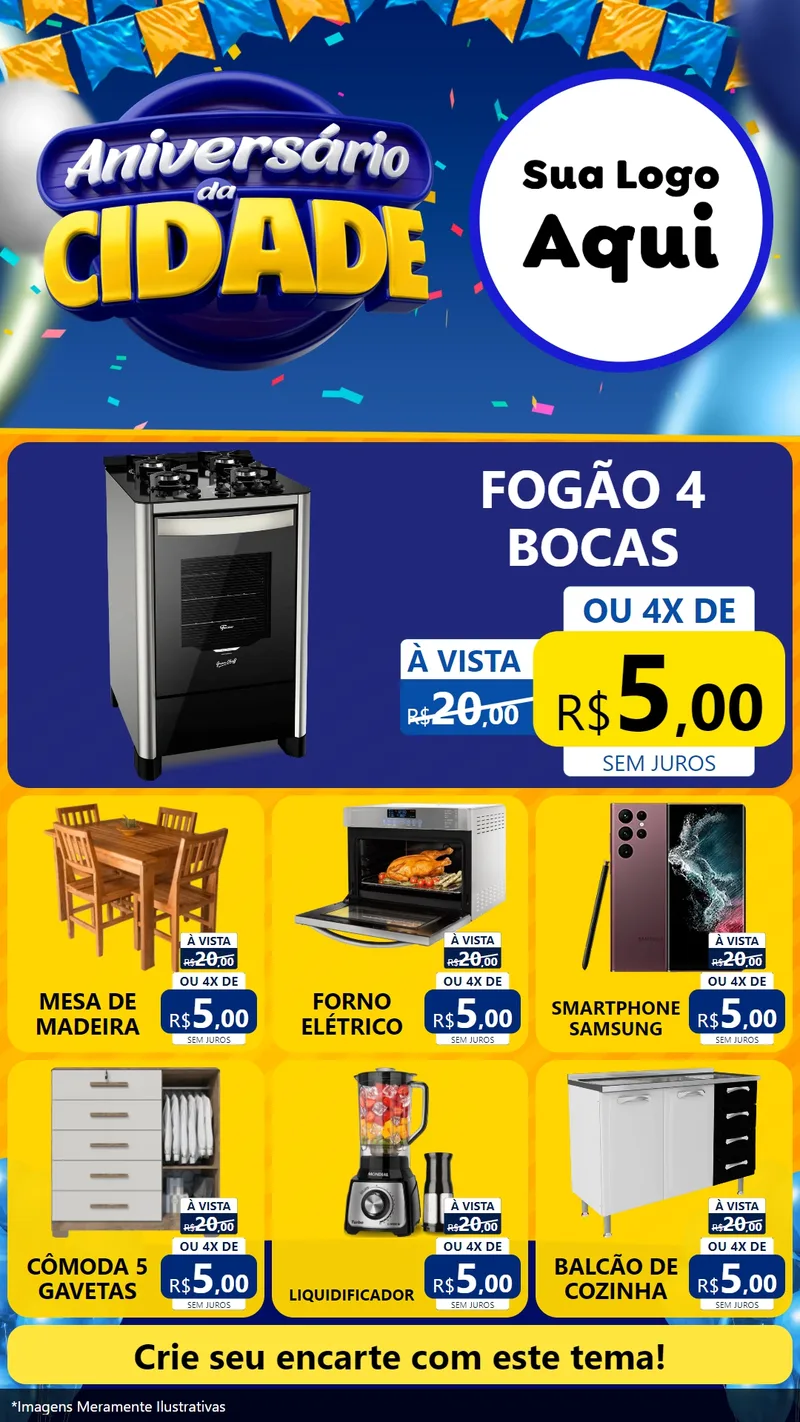 Modelo de Rede Social para Stories com o tema Aniversário da Cidade para Móveis e Eletro