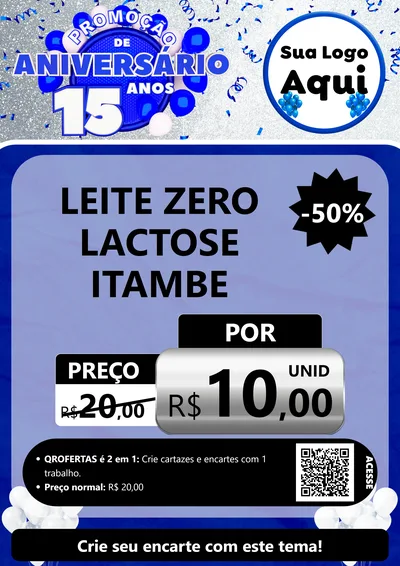 Modelo de Cartaz para Cartaz A4 Vertical com o tema Promoção de Aniversário - 15 Anos para Frios e Laticínios
