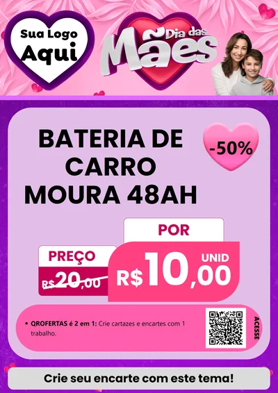 Modelo de Cartaz para Cartaz A4 Vertical com o tema Dia das Mães para Baterias Elétricas
