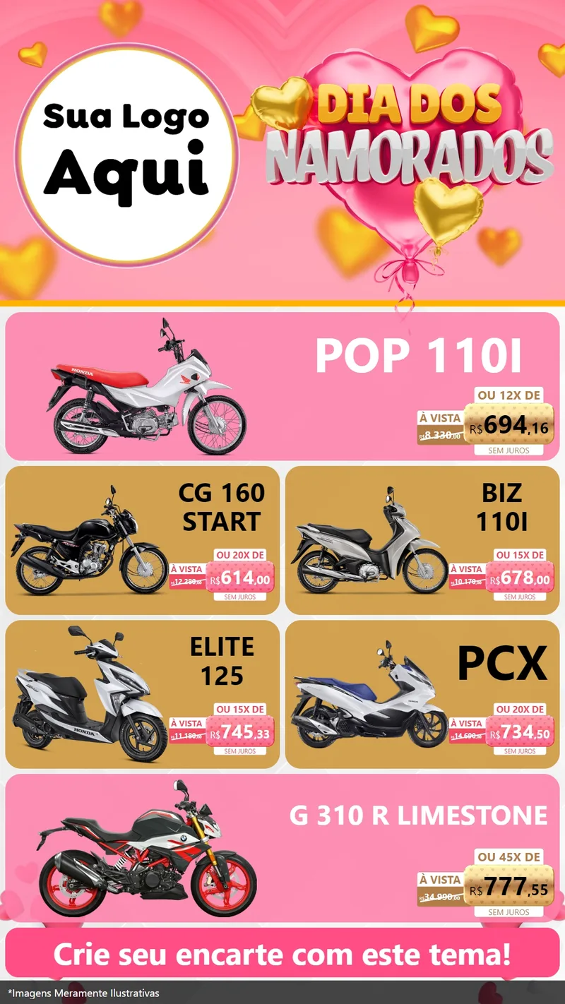 Modelo de TV para TV Vertical com o tema Dia dos Namorados para Concessionaria de Motos