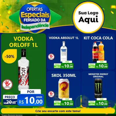 Modelo de Rede Social para Feed Facebook com o tema Ofertas Especiais Feriado da Independência para Distribuidora de bebidas