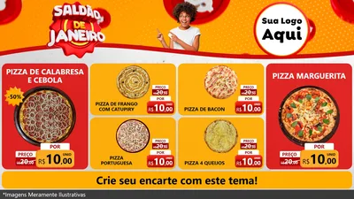 Modelo de TV para TV Horizontal com o tema Saldão de Janeiro para Pizzaria