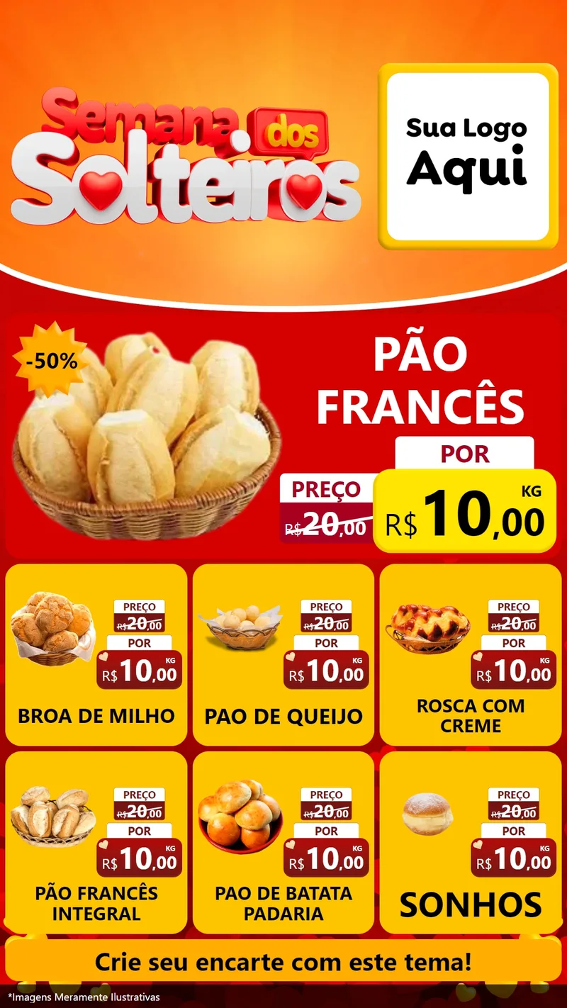 Modelo de Rede Social para Stories com o tema Semana dos Solteiros para Padaria