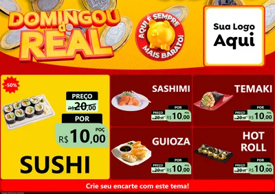 Modelo de Encarte para Encarte A4 Horizontal com o tema Domingou do Real para Comida japonesa