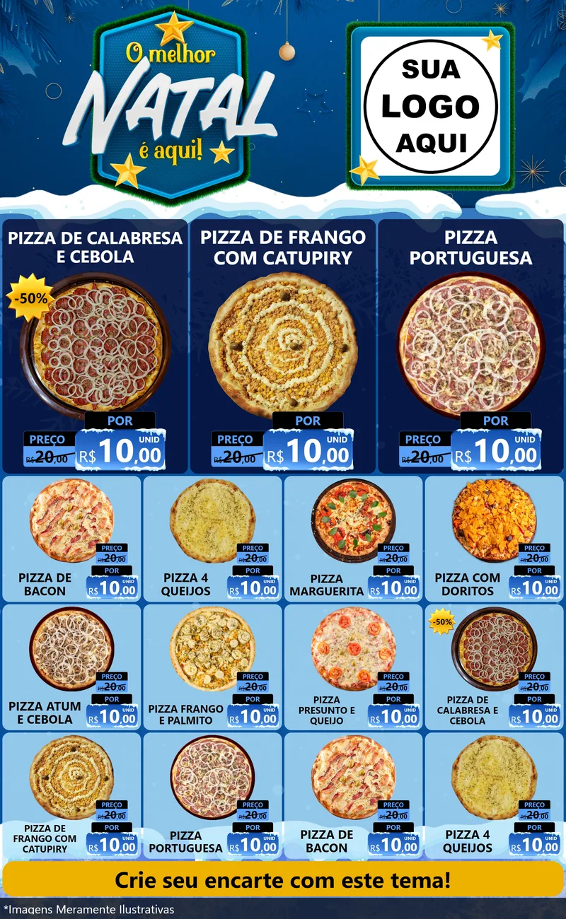 Modelo de Encarte para Encarte Grande com o tema O Melhor Natal É Aqui! para Pizzaria