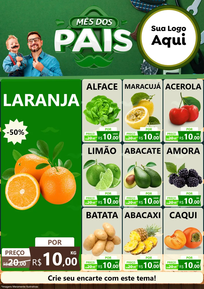 Modelo de Encarte para Encarte A4 Vertical com o tema Mês dos Pais para Hortifrúti