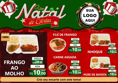 Modelo de Encarte para Encarte A4 Horizontal com o tema Um Natal de Ofertas para Restaurante