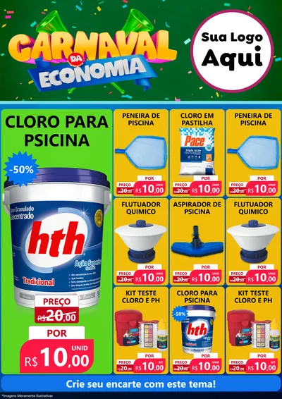 Modelo de Encarte para Encarte A4 Vertical com o tema Carnaval da Economia para Produtos para Piscina