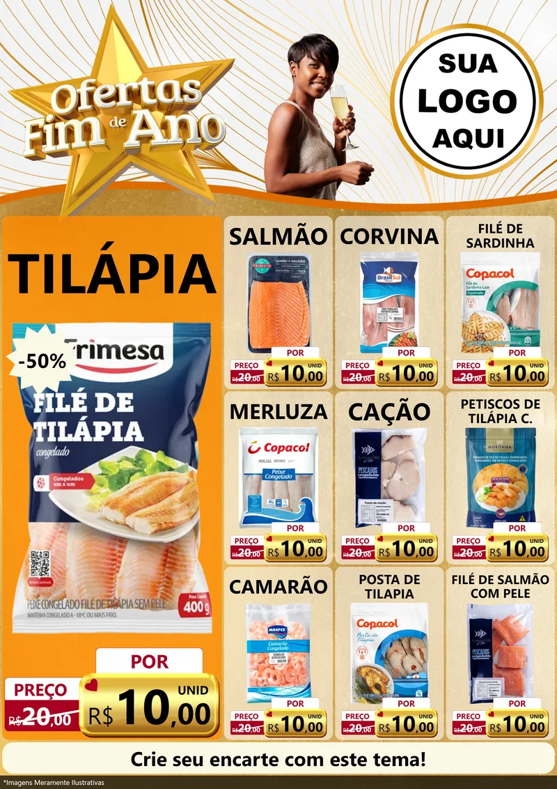 Modelo de Encarte para Encarte A4 Vertical com o tema Ofertas Fim de Ano para Peixaria