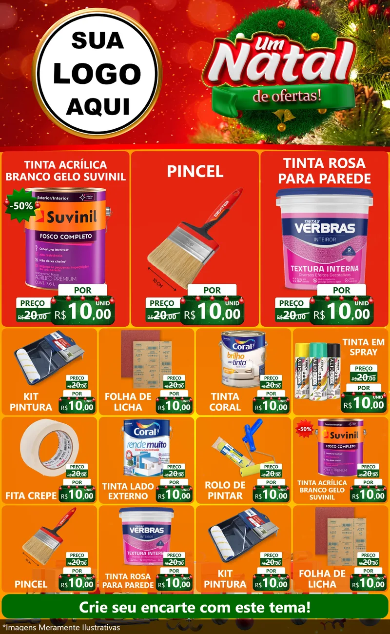 Modelo de Encarte para Encarte Grande com o tema Um Natal de Ofertas para Tintas e Ferramentas
