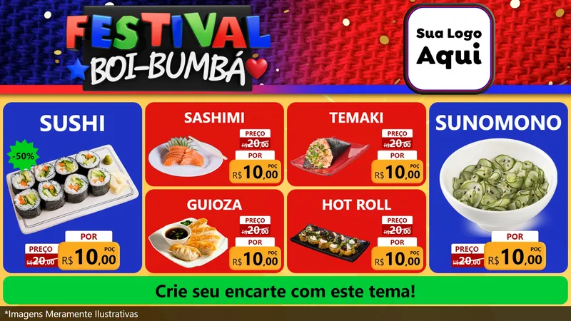 Modelo de TV para TV Horizontal com o tema Festival Boi-Bumbá para Comida japonesa