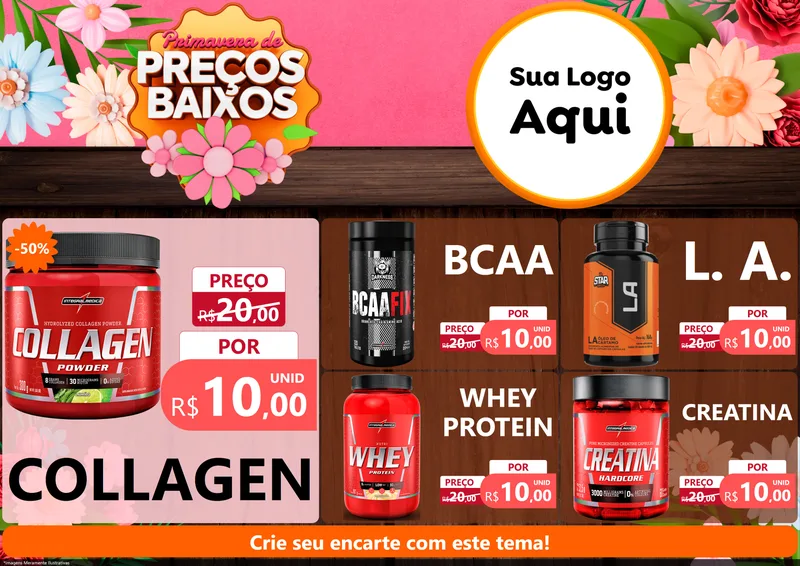 Modelo de Encarte para Encarte A4 Horizontal com o tema Primavera de Preços Baixos para Suplementos alimentares