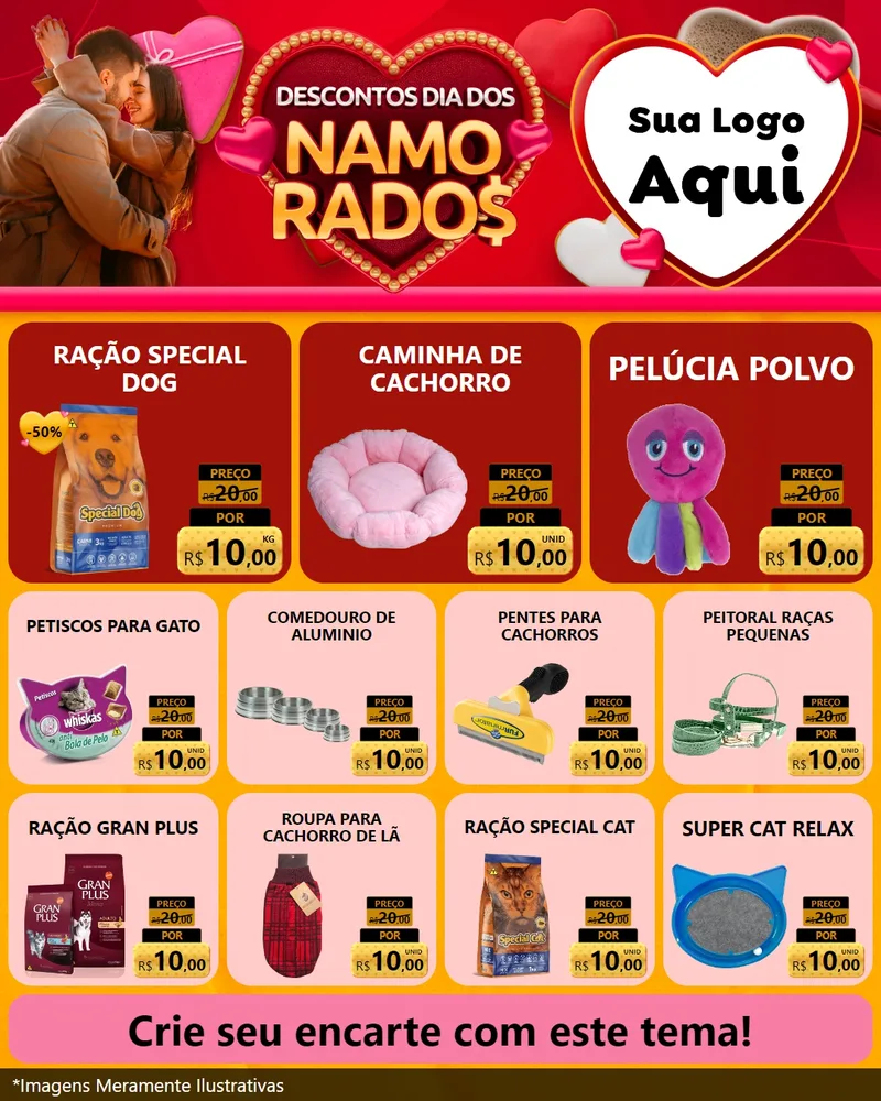 Modelo de Rede Social para Feed Instagram com o tema Descontos Dia dos Namorados para Pet Shop