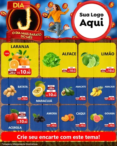 Modelo de Rede Social para Feed Instagram com o tema Dia J - O Dia Mais Barato Do Mês para Hortifrúti