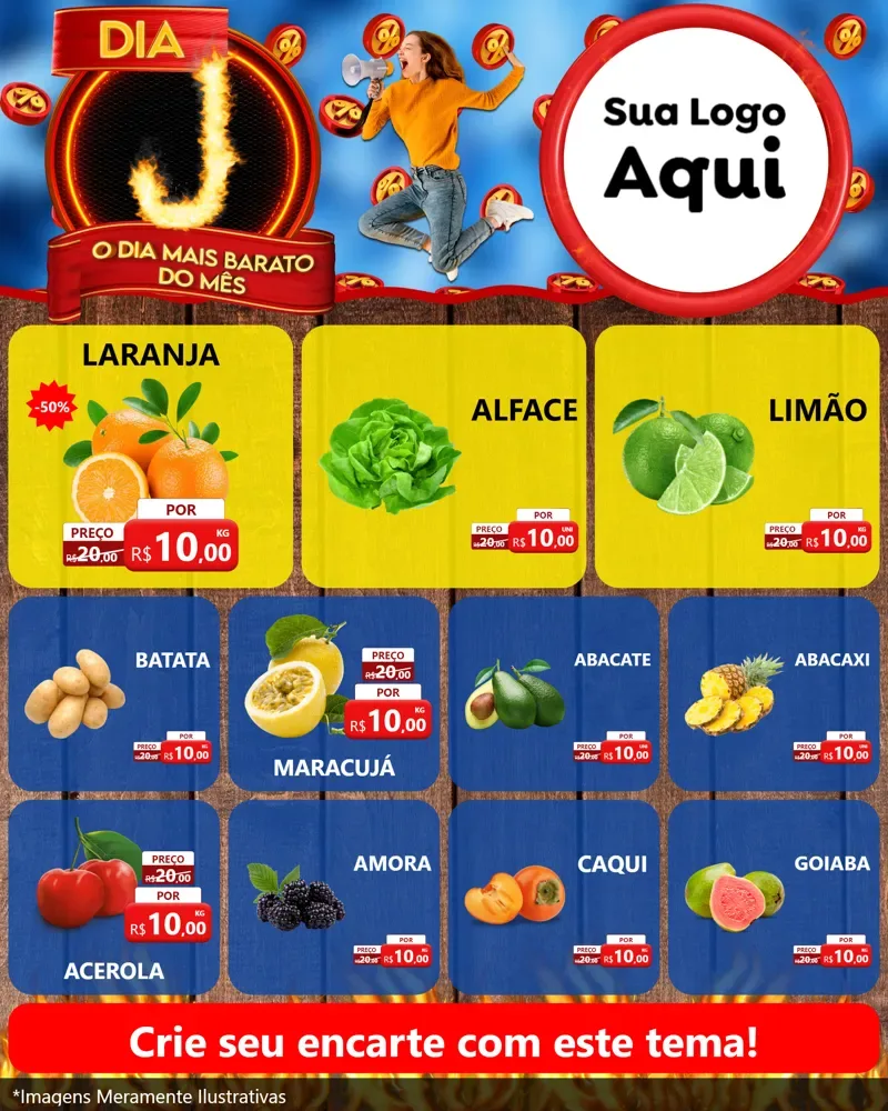Modelo de Rede Social para Feed Instagram com o tema Dia J - O Dia Mais Barato Do Mês para Hortifrúti