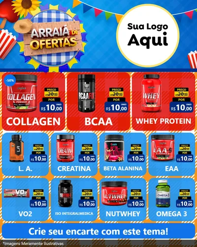Modelo de Rede Social para Feed Instagram com o tema Arraiá de Ofertas para Suplementos alimentares