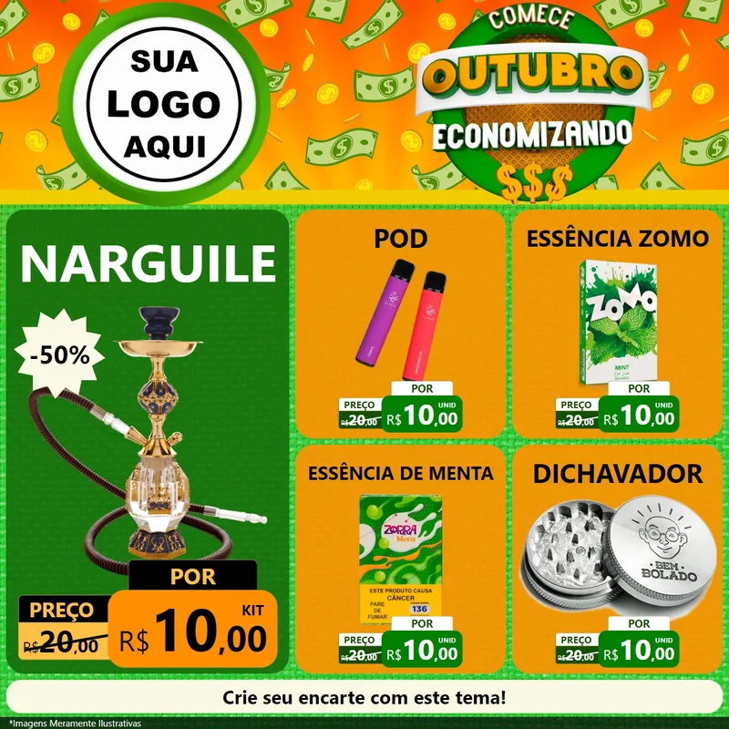 Modelo de Rede Social para Feed Facebook com o tema Comece Outubro Economizando para Tabacaria